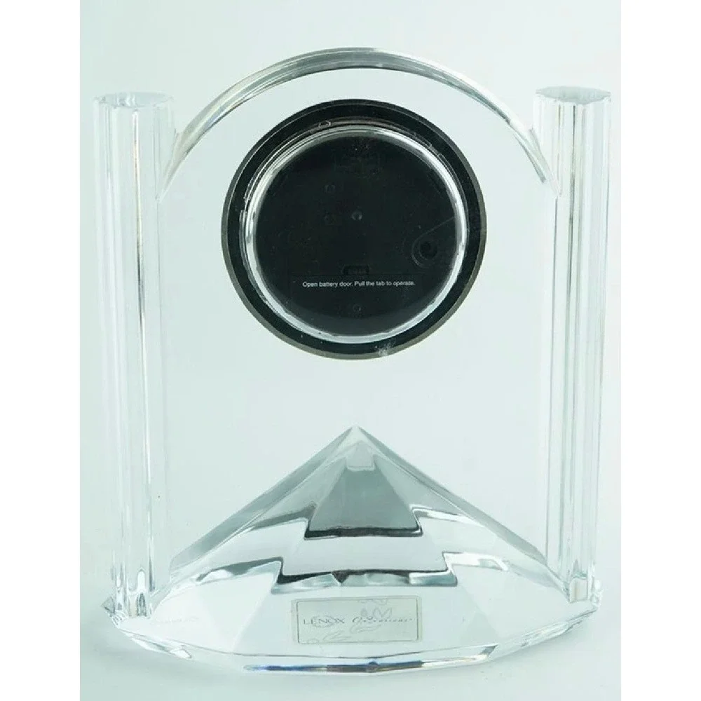 Lenox Generations Crystal Desk Clock Silver Bezel Quartz Pyramid Base 6.5in